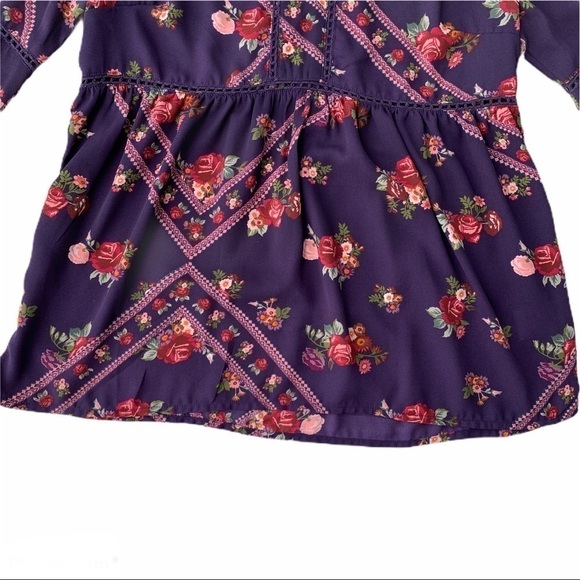 Francesca’s Miami Laura-Lee Purple Plum Shabby Chic Floral Babydoll Blouse XS - Picture 7 of 16